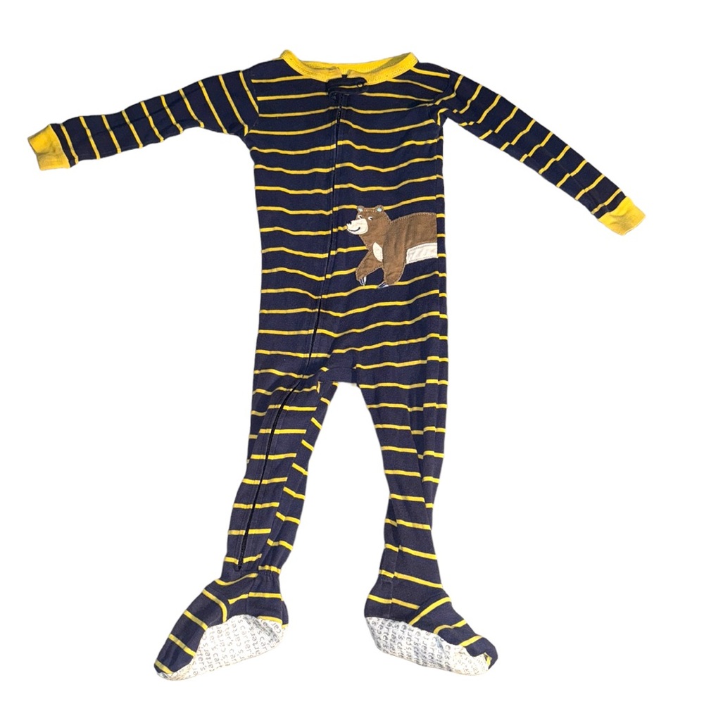 3 FOR $10 CARTER’S 18M Navy Blue & Yellow Striped Bear Full Zip Footie Sleeper